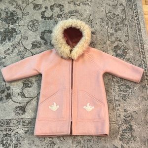 Vintage Pastel pink wool and sheepskin coat with doves GUC